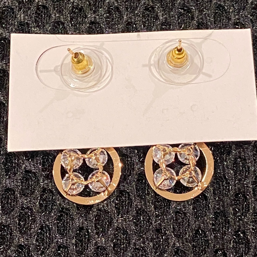 Gold Drop Earrings with Clear Crystals - Hypoallergenic - New With Tags - Picture 6 of 13
